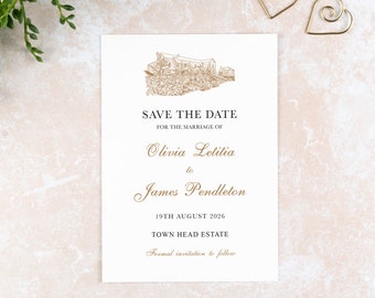 Town Head Estate Save the Date Card: Wedding Venue Illustration