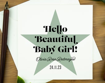 New baby card, new baby girl card, baby card, new baby card sent direct, customised baby card, card for granddaughter, baby sister card.