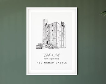 Personalised Hedingham Castle Wedding Venue Illustration Print