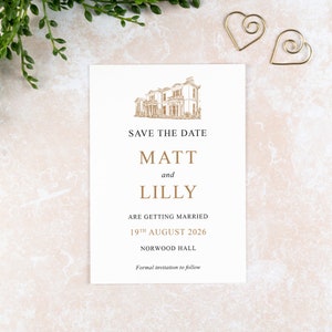 Norwood Hall Wedding Save the Date: Venue Illustration Card