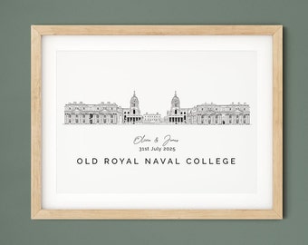 Old Royal Naval College, wedding venue sketch, personalised graduation illustration, bespoke 1st anniversary gift for wife or for husband.
