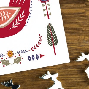 Folk art dove Christmas card for her, Nordic Christmas card set for mum, illustration greeting card pack, Scandinavian art print gift image 10