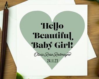 New baby card, new baby girl card, baby card, new baby card sent direct, customised baby card, card for granddaughter, baby sister card.