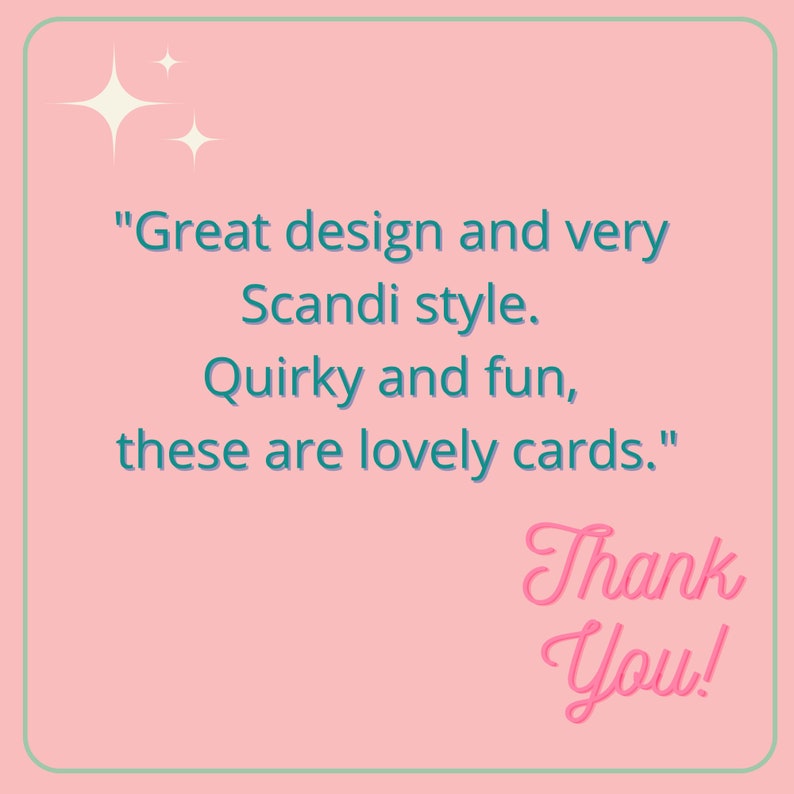 Review: Great design and Scandinavian style. Quirky and fun, these are lovely cards.