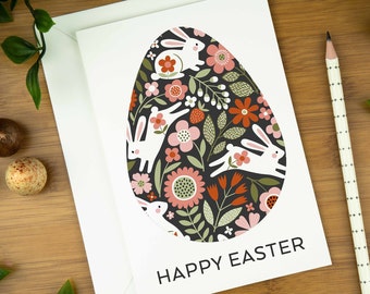 Easter card, happy easter card, easter cards pack, easter card rabbit, easter card for granddaughter, nordic art print, botanical print card