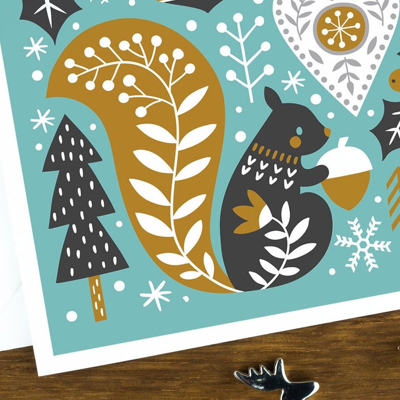 Eichhörnchen Weihnachtskarte, Eichhörnchen Luxus Grußkarten für Freunde, Weihnachtskarten für Ihn, Grußkarte für Kollegen. Bild 3