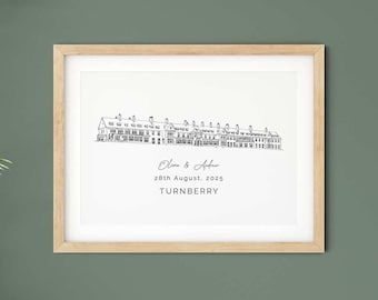 Turnberry Hotel, wedding gift, venue illustration print, 1st anniversary gift for wife, venue sketch gift for fiance.