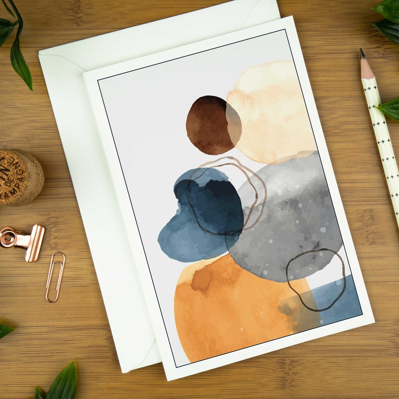Carte de voeux d'art abstrait, carte d'anniversaire d'impression d'art pour femme, carte de remerciement pour lui, coffret cadeau de carte de correspondance vierge pour correspondant, personnalisée image 1