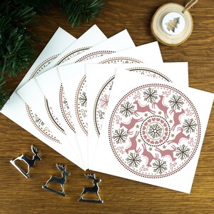 Cercle de rennes, lot de cartes de Noël scandinaves de luxe pour elle, lot de cartes de Noël nordiques, Noël 2024, cartes de vœux rennes blush.