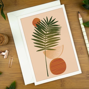 Carte de voeux d'art abstrait, cadeau de carte de fougère botanique pour elle, carte d'anniversaire tropicale pour femme, carte de remerciement imprimée de feuilles, personnalisée.