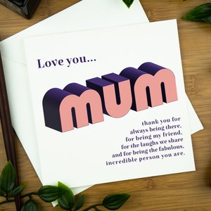 Happy birthday card for mum, purple and pink card, vintage greeting card for mum from daughter, special card from son, personalised image 1