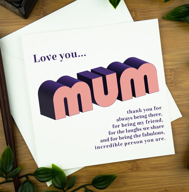 Happy birthday card for mum, purple and pink card, vintage greeting card for mum from daughter, special card from son, personalised image 1