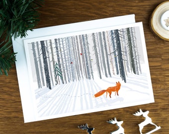 Luxury Christmas cards, Fox in a Winter Forest, charity Xmas card pack, illustrated Christmas card set, holiday cards.