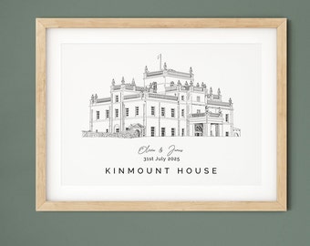 Kinmount House Wedding Venue Illustration, Bespoke Anniversary Gift