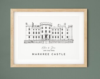 Markree Castle Wedding Venue Illustration, Anniversary Gift