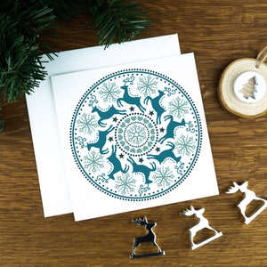 Luxuriöse skandinavische Weihnachtskarte, Kreis der Rentiere, moderne nordische Weihnachtskarte für Bruder, Weihnachtskarte Multipack.