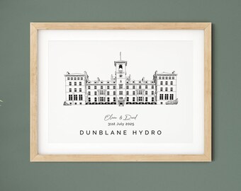 Dunblane Hydro Wedding Venue Illustration, Anniversary Gift