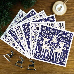 Renne, bleu, lot de cartes de Noël scandinaves de luxe pour elle, lot de cartes de Noël nordiques, lot de Noël 2024 pour maman, lot de cartes de cerf