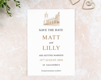 St. Salvatore's Cathedral, St. Andrews, Save the Date: Illustrated Wedding Venue Card