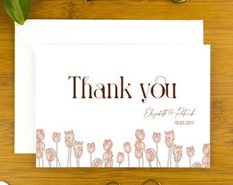 Wedding thank you cards, engagement cards, personalised, 25th anniversary party cards, engagement party cards, tulip design