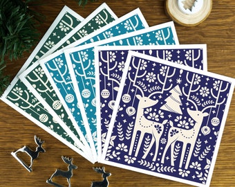 Les rennes, lot de cartes de Noël scandinaves de luxe pour couple, lot de cartes de Noël nordiques pour elle, Noël 2024