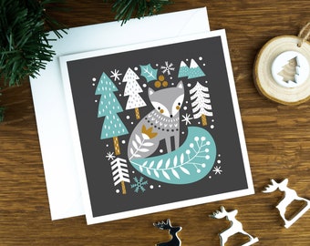 Nordic fox Christmas card pack for her, luxury Scandinavian xmas card set for family, seasonal card for sister, Christmas cards 2022 for dad