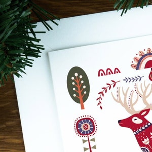 Carte de Noël d'art populaire, illustration de cerf, lot de cartes de Noël nordiques, lot de cartes de voeux d'hiver pour elle, cadeau d'impression d'art scandinave. image 8