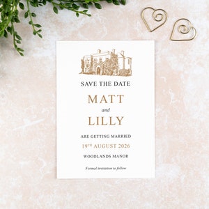 Woodlands Manor Save the Date Card: Wedding Venue Illustration