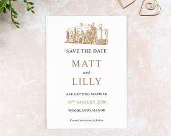 Woodlands Manor Save the Date Card: Wedding Venue Illustration