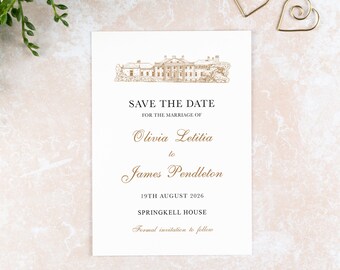 Springkell House Save the Date: Venue Illustration Wedding Cards