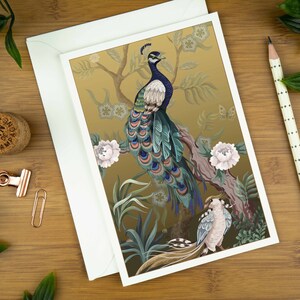 Grußkarte mit Vogelmotiv, Pfauenprint-Karte für Sie, Grußkarten für Mama, Chinoiserie-Dankeskarten, Luxus-Muttertagskarte, personalisiert