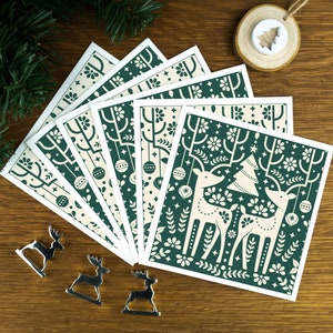 Rentiere, grün, Luxus Weihnachtskarten Set für Ihn, Weihnachten 2024 Kartenset, Skandinavische Karte.
