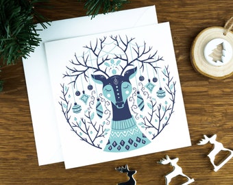 Cartes d'hiver scandinaves pour lui, mère cerf, paquet de cartes de Noël nordiques 2024, lot de cartes de Noël pour elle, coffret cadeau de cartes de Noël pour maman.