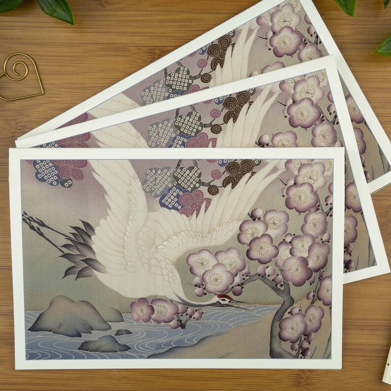 Carte d'anniversaire de luxe pour elle, carte imprimée kimono japonais, cadeau imprimé grue, paquet de cartes de voeux artistiques, carte oiseau pour amateur d'art, personnalisée image 2