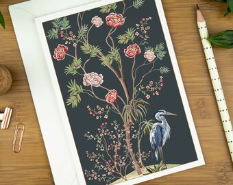 Carte de voeux de luxe, carte d'anniversaire d'oiseau pour elle, cadeau de cartes d'art pour maman, cartes de remerciement chinoiseries, carte de correspondance imprimée arbre, personnalisée