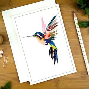 Kolibri Karte für Vogel-Liebhaber, Japandi Kunst Karte, Vogel Druck für Tochter, Grußkarte Geschenkset für Mama, Geburtstagskarte Luxus für Sie, blanko.