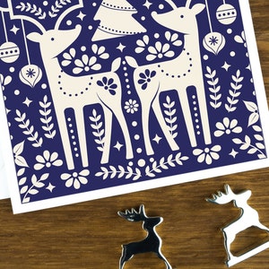 Scandinavian Christmas card, the reindeers on a blue background, Nordic xmas card, happy holidays cards 2022, high quality square cards. image 10