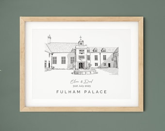 Fulham Palace, Wedding Gift, Wedding Venue Illustration, Wedding