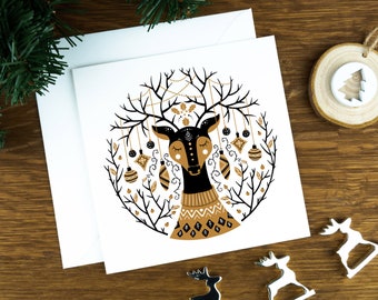 Nordic Christmas card pack for her, Scandinavian reindeer xmas card set for him, winter greeting card gift for her, card bundle for friends.