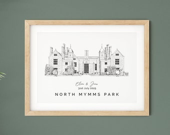 North Mymms Park Venue Sketch, Personalised Wedding Gift Illustration