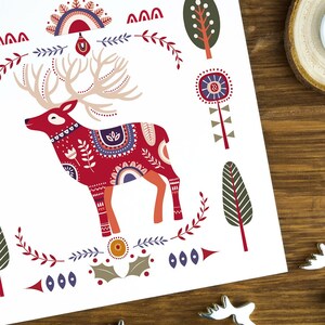 Carte de Noël d'art populaire, illustration de cerf, lot de cartes de Noël nordiques, lot de cartes de voeux d'hiver pour elle, cadeau d'impression d'art scandinave. image 10
