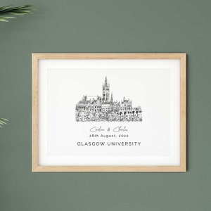 Glasgow Universität, Hochzeitsgeschenk, Veranstaltungsortillustrationsgeschenk für Ehemann, Abschlussdruck für Studenten.