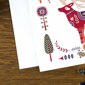 Carte de Noël d'art populaire, illustration de cerf, lot de cartes de Noël nordiques, lot de cartes de voeux d'hiver pour elle, cadeau d'impression d'art scandinave. image 9