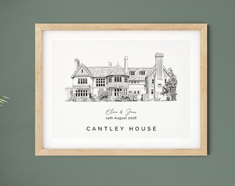 Cantley House Wedding Venue Illustration, Anniversary Gift