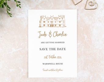 Warmwell House Save the Date Card: Wedding Venue Illustration