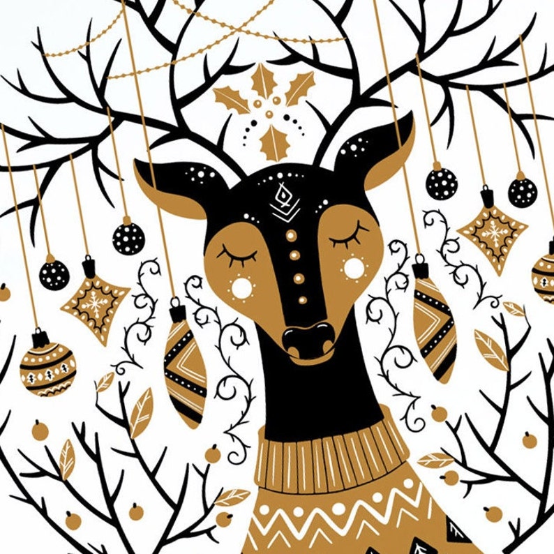 Cartes de voeux d'hiver scandinaves, paquet de cartes de Noël nordiques 2024, jeu de cartes de Noël pour la famille, impression mère cerf. image 4