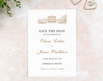 Somerley House Save the Date: Illustrated Wedding Venue Card