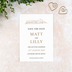 Lochside House Hotel Save the Date Card: Illustrated Wedding Venue