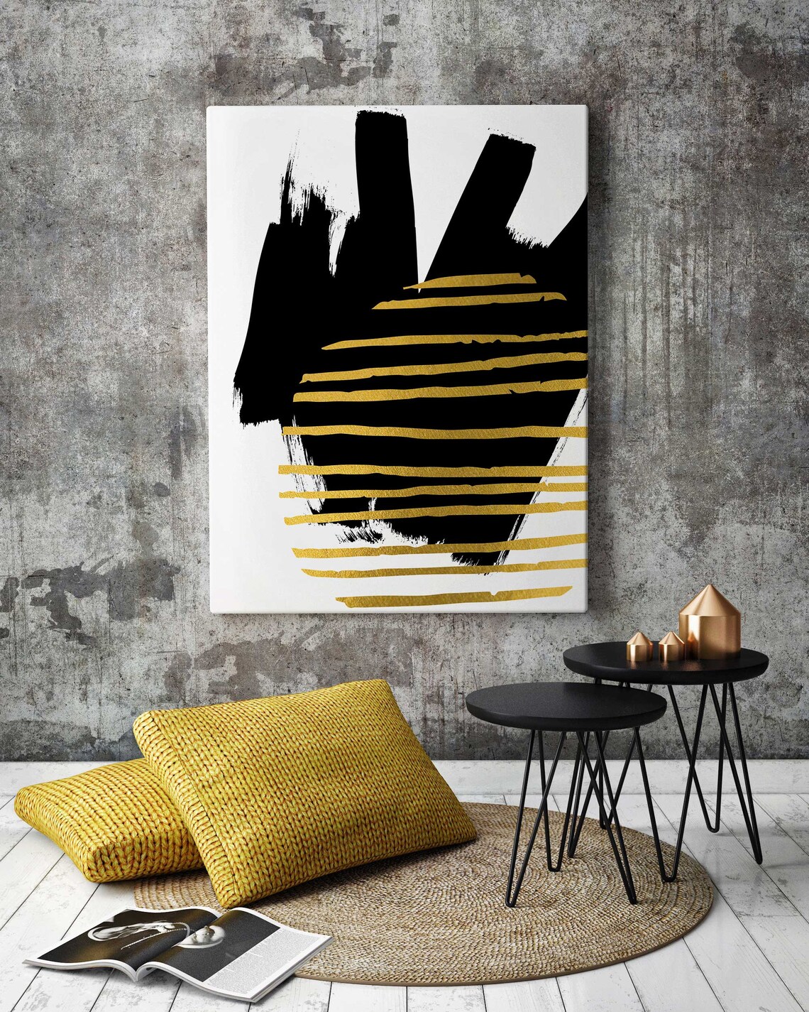 Abstract Black Gold Art, Modern Home Wall Decor, Black and Gold