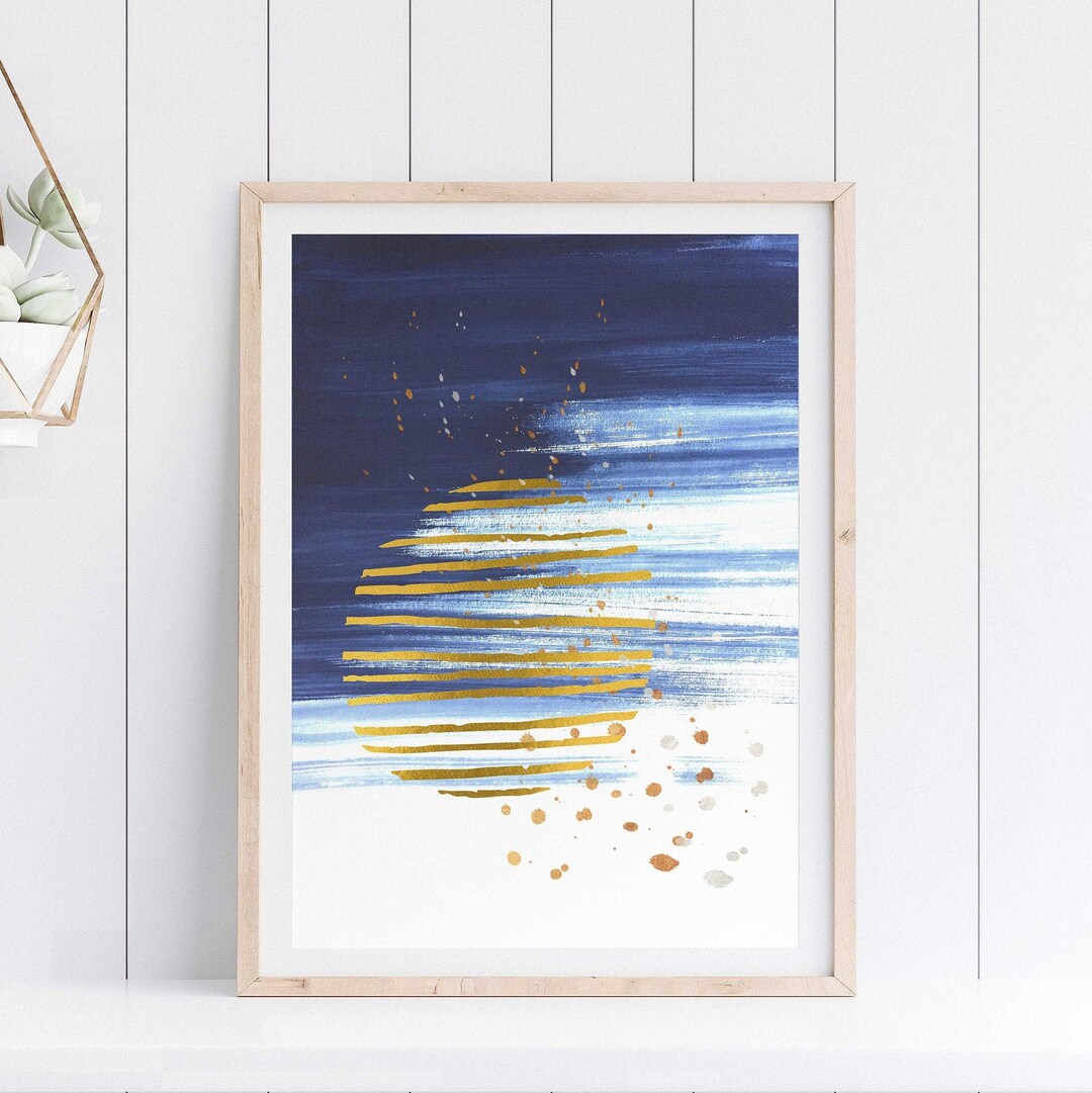 Blue Gold Abstract Printable Wall Art, Modern Home Wall Decor ...